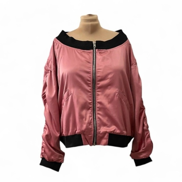HAYDEN LOS ANGELES PINK SATIN ZIPPER FRONT BOMBER JACKET PKUS SIZE 2X NWT - Picture 1 of 10